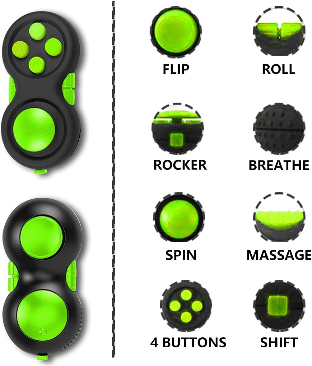 UOOEFUN fidget controller pad with joystick, buttons and gear roller, black and green - view 6