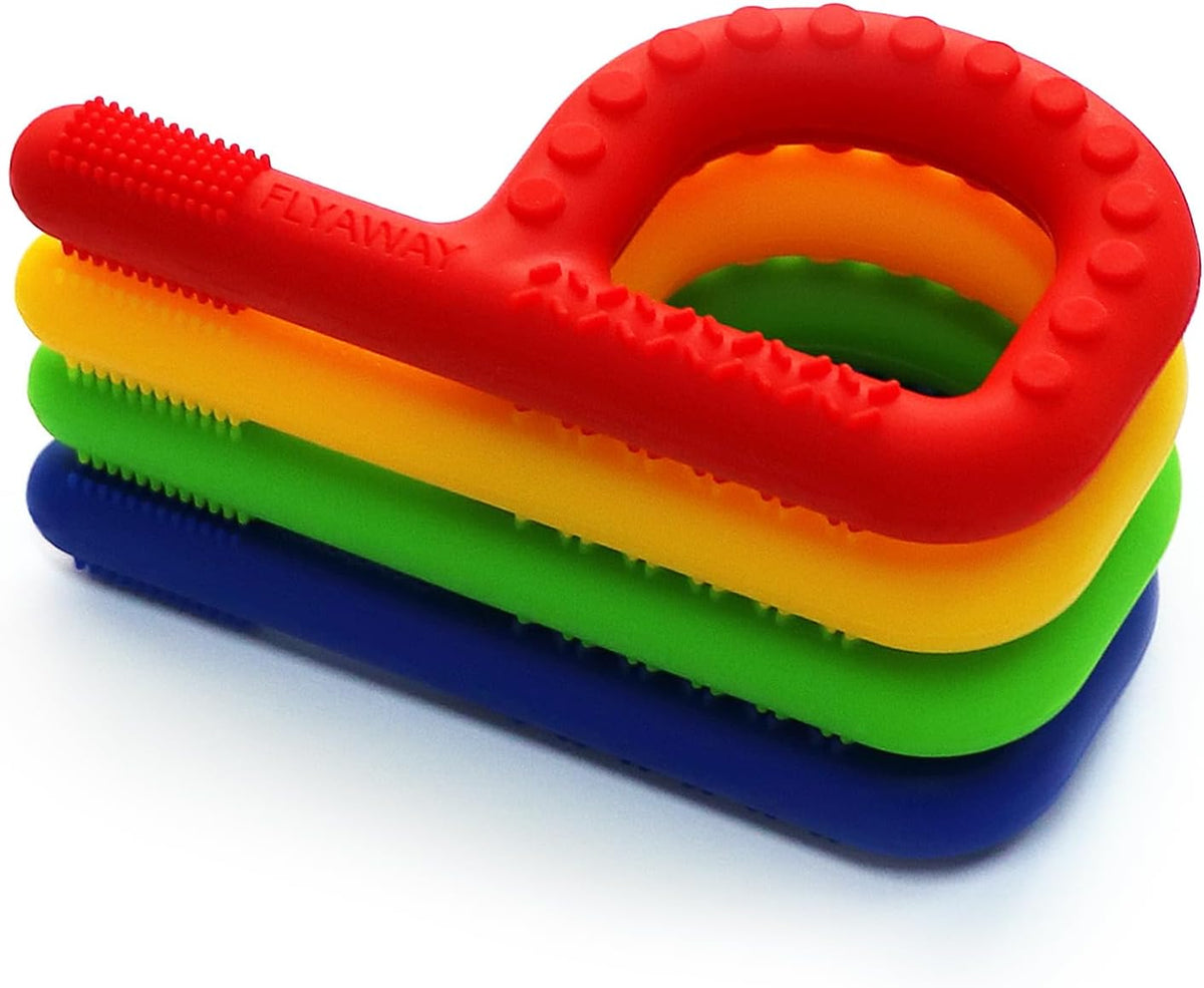 Teething Toys for Baby 3-6-12 Months 4 Pack P Shape - Red/Yellow/Green/Dark Blue