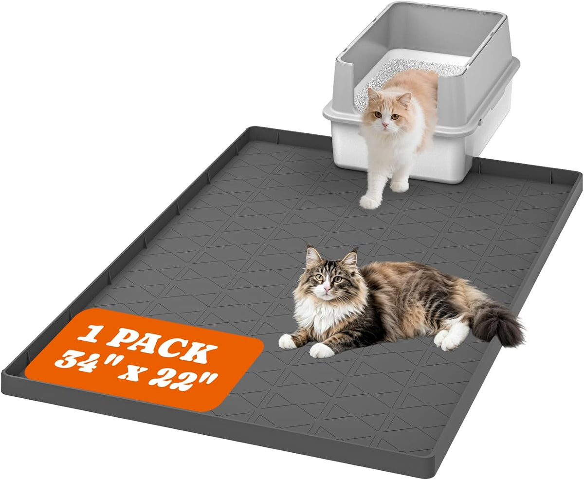 2 Pack Silicone Cat Litter Mat 34 x 22 in, Easy to Clean - Gray / 1 Pack