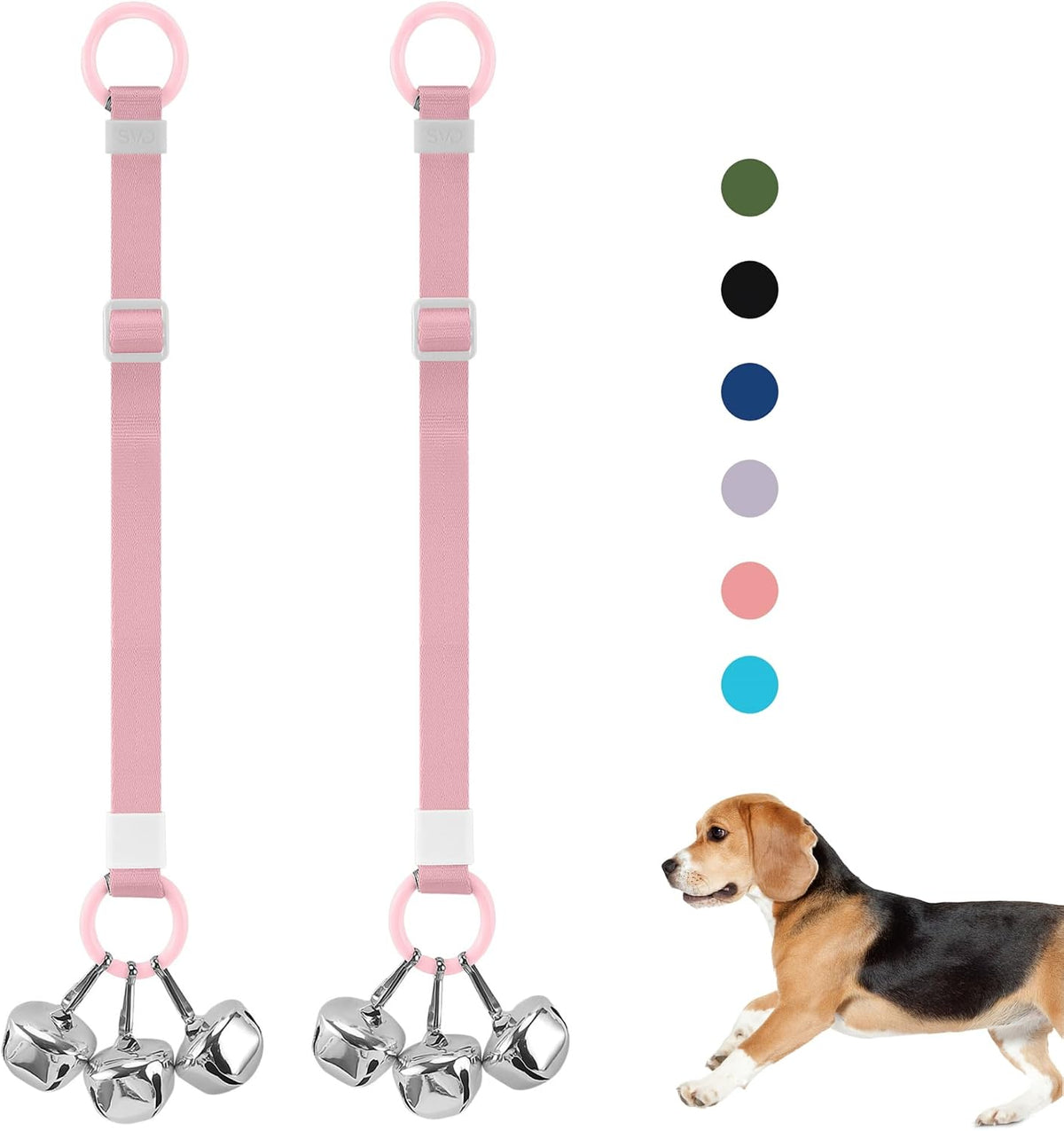 Dog Door Bell with Hanging Ring - Set of 2 Dog Bells / Pink