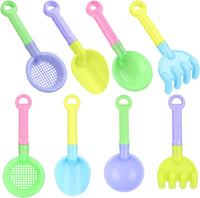 Skylety 8 Pcs Sand Shovels for Kids Beach Toys Plastic Rake Sifter - Cute Style
