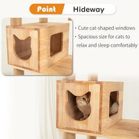 74" Wooden Cat Tree Tower for Large Cats, Multi-Level Cat Climbing Furniture with Scratching Posts, Cat Condo & Hammock, Natural Wood Cat Activity Center(Brown)