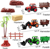 3 Pack Farm Toy Tractor with 40pcs Plastic Animals Figurines and Fence Playset, Farm Figures Farmer Vehicle Toy Truck with Trailer for 3-12 Years Old Kids Boys Girls Toddlers