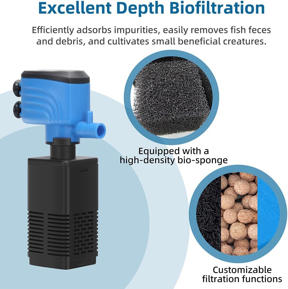DaToo Aquarium Filter 5-15 Gallon Fish Tank Filter 120GPH Powerful - 4W 120GPH For 5-15 Gallon - image 3
