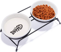 Anti-Vomiting Raised Cat Bowls - Ceramic White