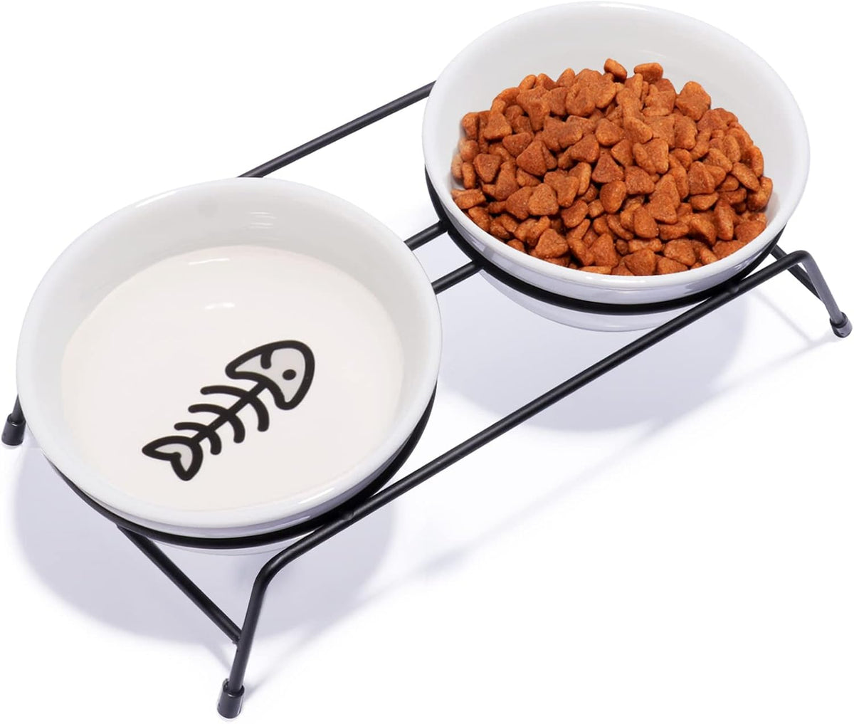 Anti-Vomiting Raised Cat Bowls - Ceramic White
