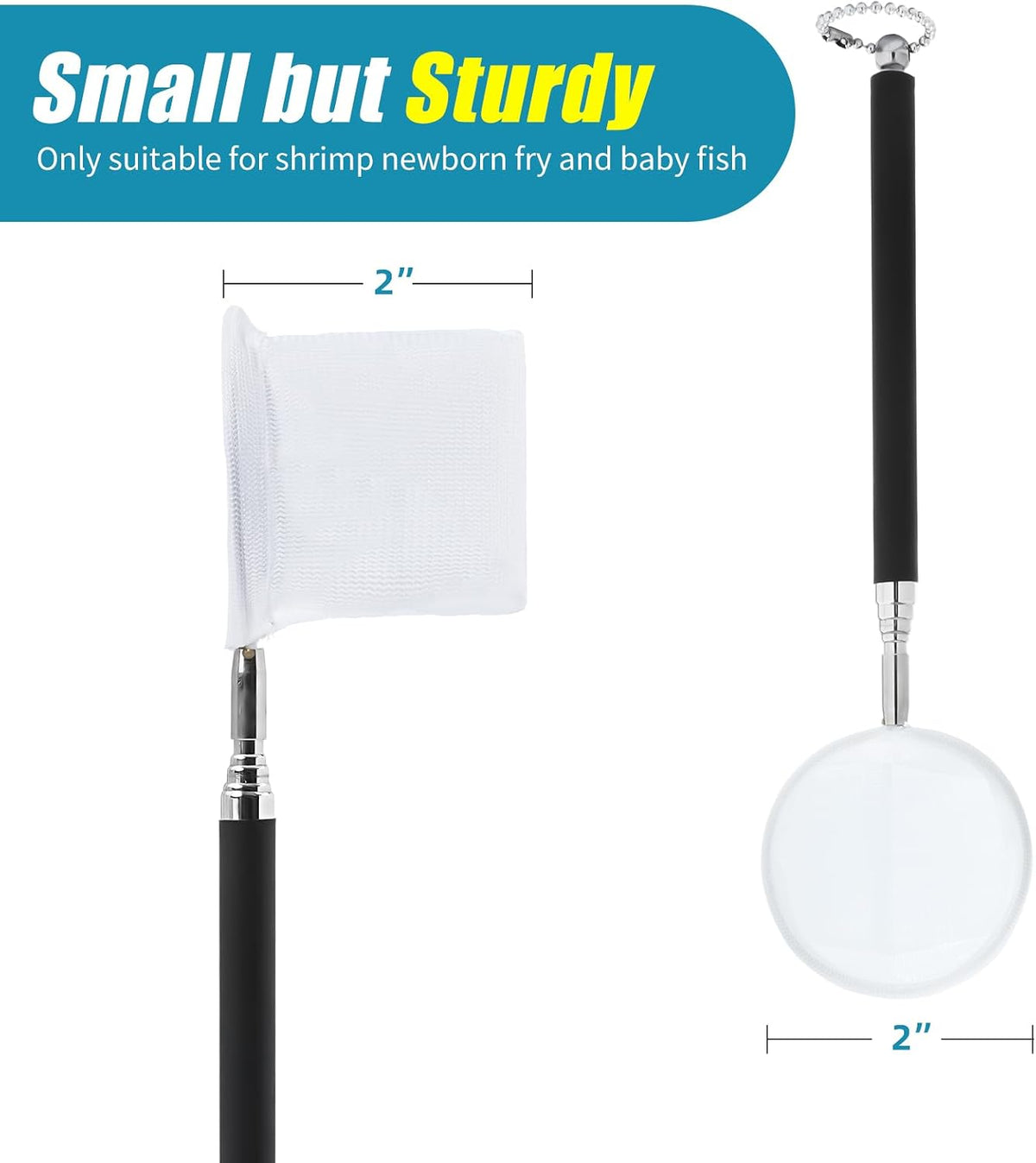 AQUANEAT Small Fish Tank Shrimp Net - Round / 2 Inch (Pack of 2) - image 3