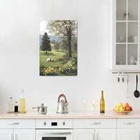 Country Sheep Canvas Wall Decor Farmhouse Rustic Lamb Wildflower Wall Art Nature Countryside Landscape Pictures Painting Print Framed Artwork Decorations for Bathroom Living Room Bedroom 16"x24"