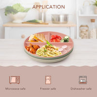 greenandlife 10 Inch 4PCS Unbreakable Portion Control Plates, Divided Plates for Kids Adults, Dishwasher & Microwave Safe Compartment Plate, Lightweight Reusable Wheat Straw Plate, BPA Free