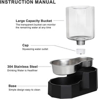 Sfozstra Gravity Water Bowl Dispenser : Automatic 5L Black Cat Stainless Steel Feeder Without Filters for Pets Indoor/Outdoor by Owners