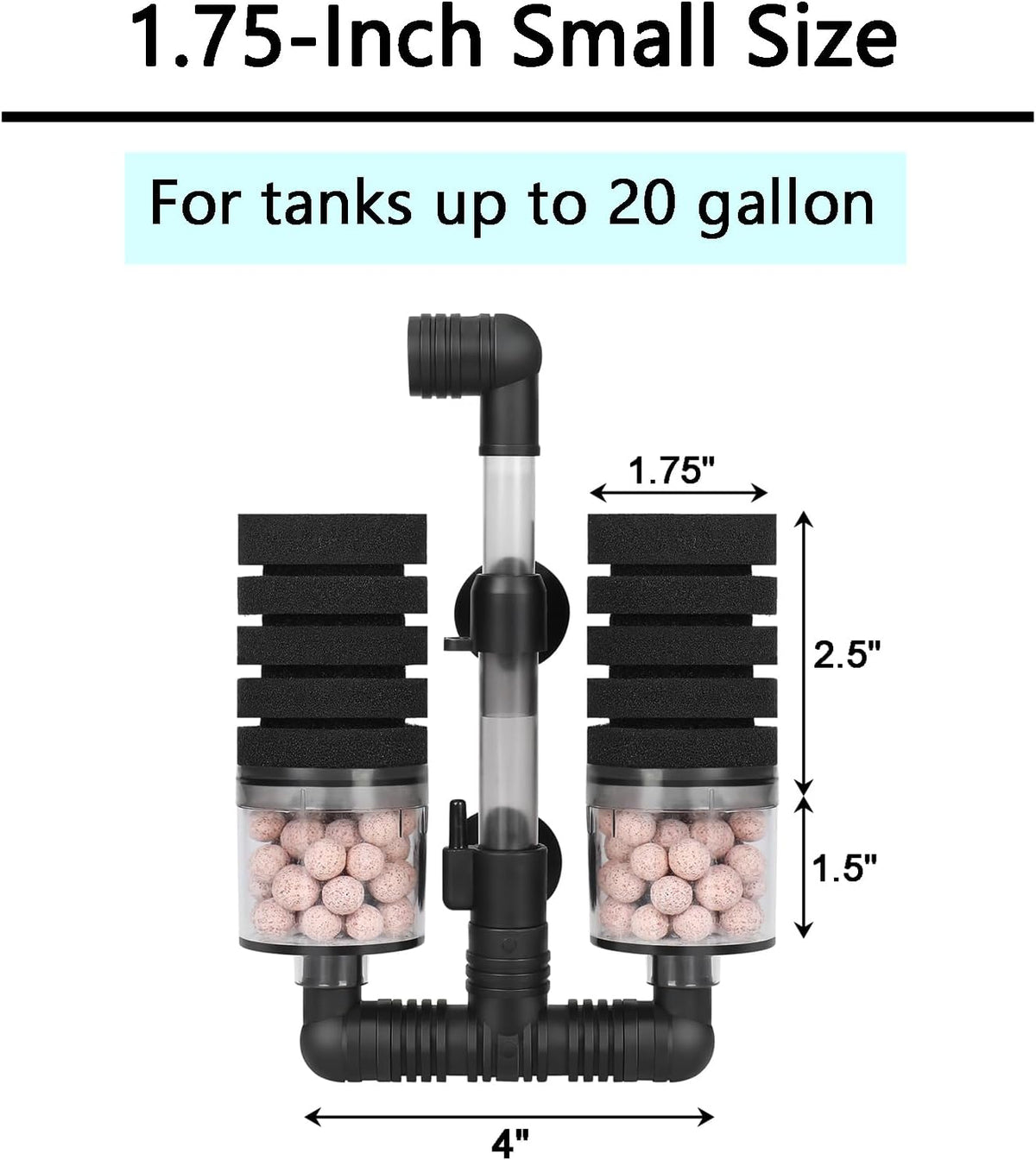 AQUANEAT Aquarium Air Powered Sponge Filter with Ceramic Media Balls - Small - image 2