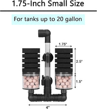 AQUANEAT Aquarium Air Powered Sponge Filter with Ceramic Media Balls, for Betta Fry Shrimp Fish Tank, with 2 Spare Sponges, Small