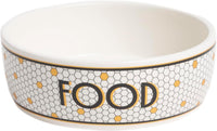 Pearhead Ceramic Dog Bowl, Woof Speckled Pet Food & Water Dish - Bistro Tile Bowl / Small