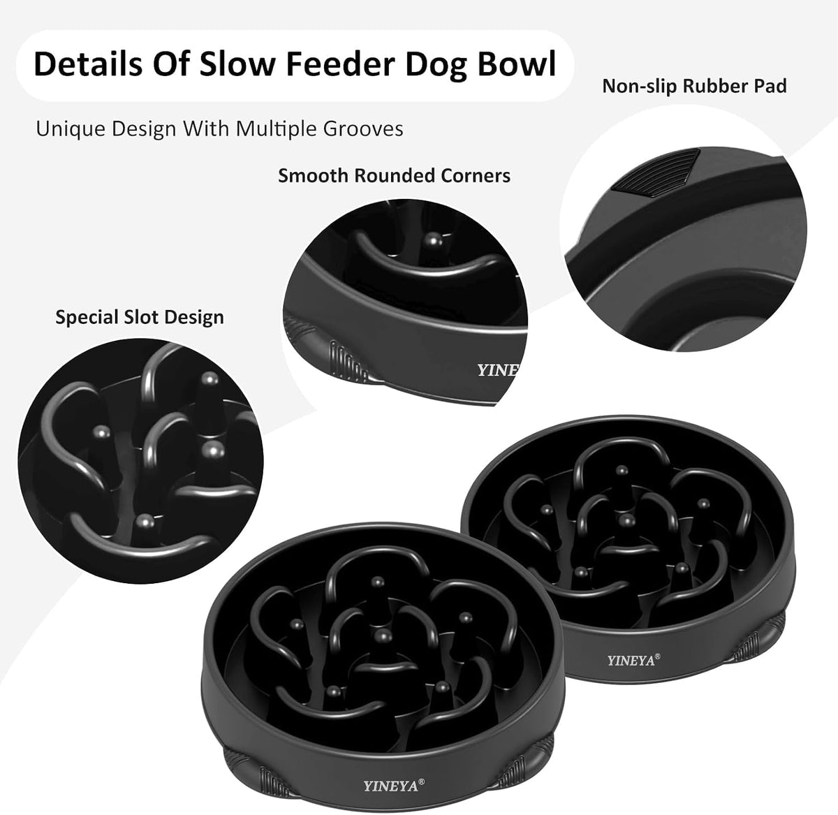 YINEYA Slow Feeder Dog Bowl for Medium Dogs - Large / G - Black - image 4