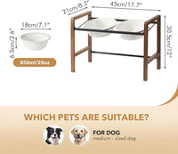7.1inch Ceramic Adjustable Raised Double Bowls Set with Stand, 3 Heights Elevated, 2 Placement Options,Food and Water Bowls for Medium and Large Dog(Reactived Glaze -White)