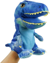 HooYiiok blue dinosaur plush hand puppet with movable mouth and big eyes - view 3