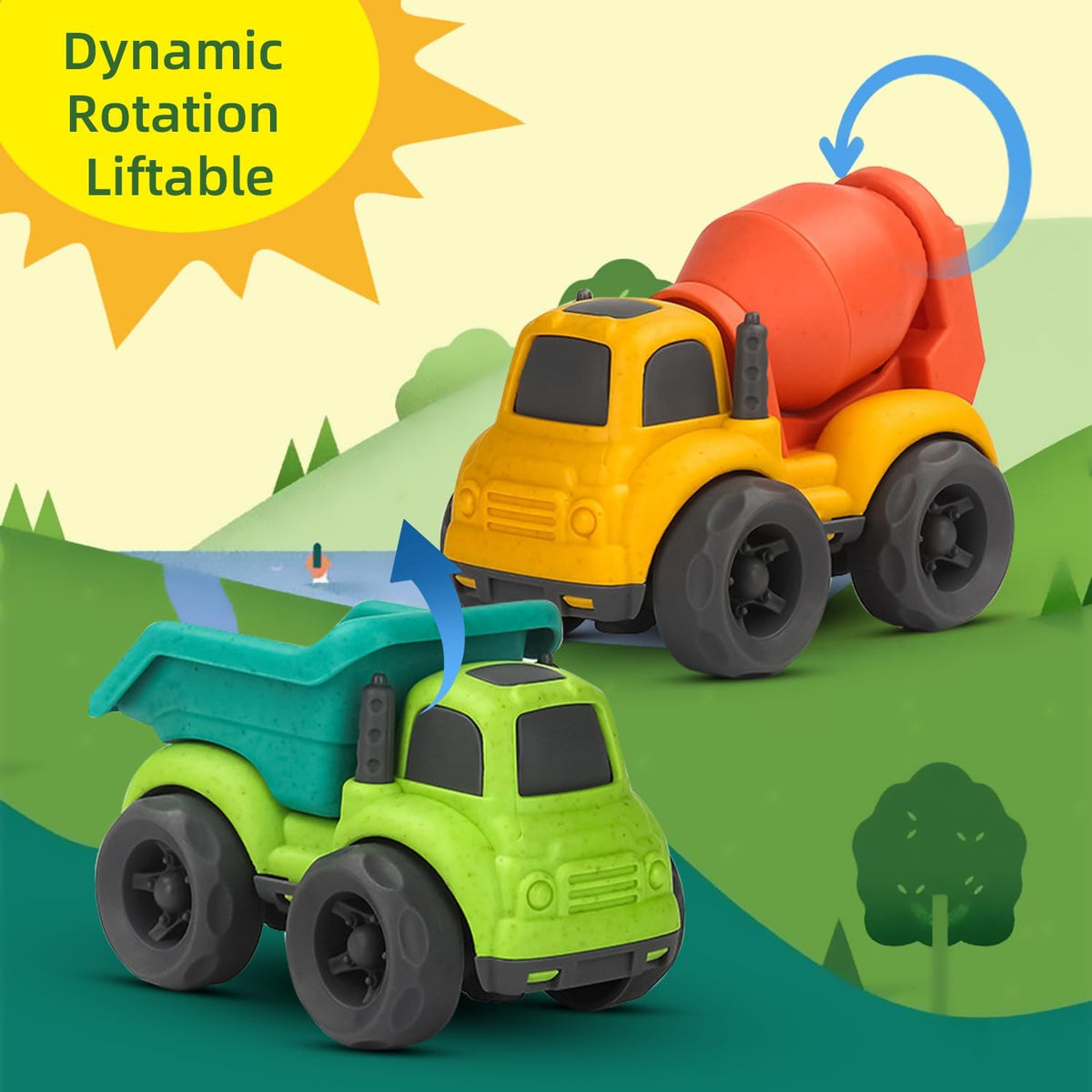Aigitoy 2 Pack Car Toys for Kids 18M+ - A-green and Yellow - image 4