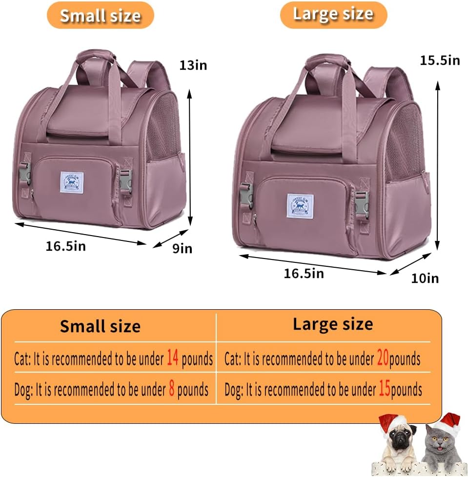 Pet Backpack Carrier for Small Dogs Medium Cats, Puppies - purple / 16.5"L x 9.0"W x 13.0"H - image 2