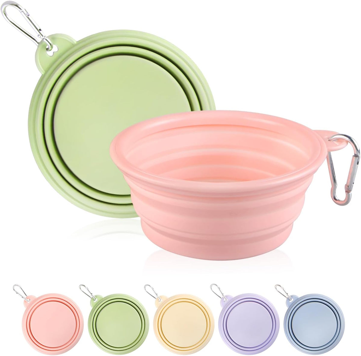 Collapsible Dog Bowls 2-Pack - 12 OZ Macaron Pink and Green