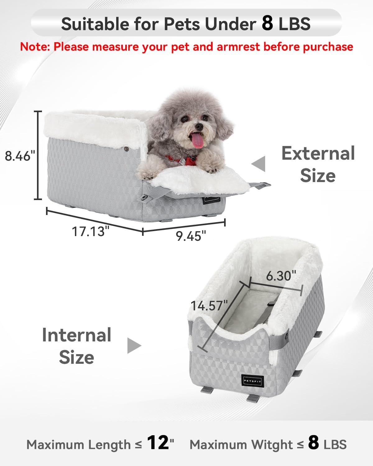 PETSFIT Center Console Dog Car Seat with Adjustable Seat-Rail Anchor - Silver Grey / Small - image 3