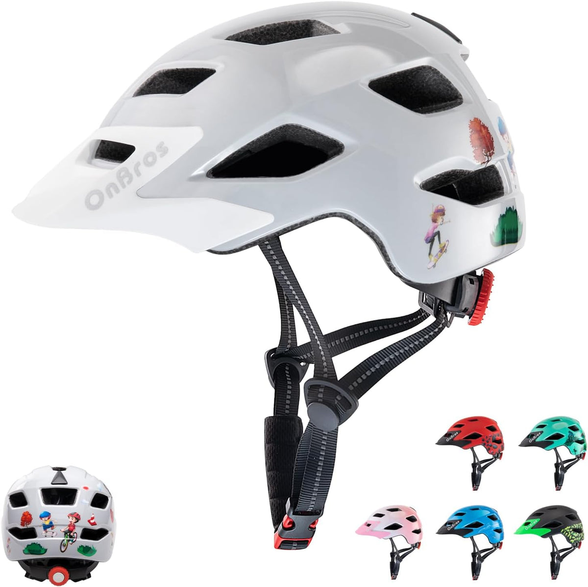 OnBros Kids Bike Helmet Boys Girls Youth Visor Adjustable 50-57CM – Fun for Kids & Family - B-Gray and White Bicycle [NEW]
