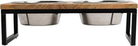 Mango Wood Dog Bowl Stand - Elevated Pet Feeder with 2 Stainless Steel Bowls - Raised Food and Water Dish Set for Dogs and Cats, Available in 4 Sizes, Pet Dining Station, Small/10oz
