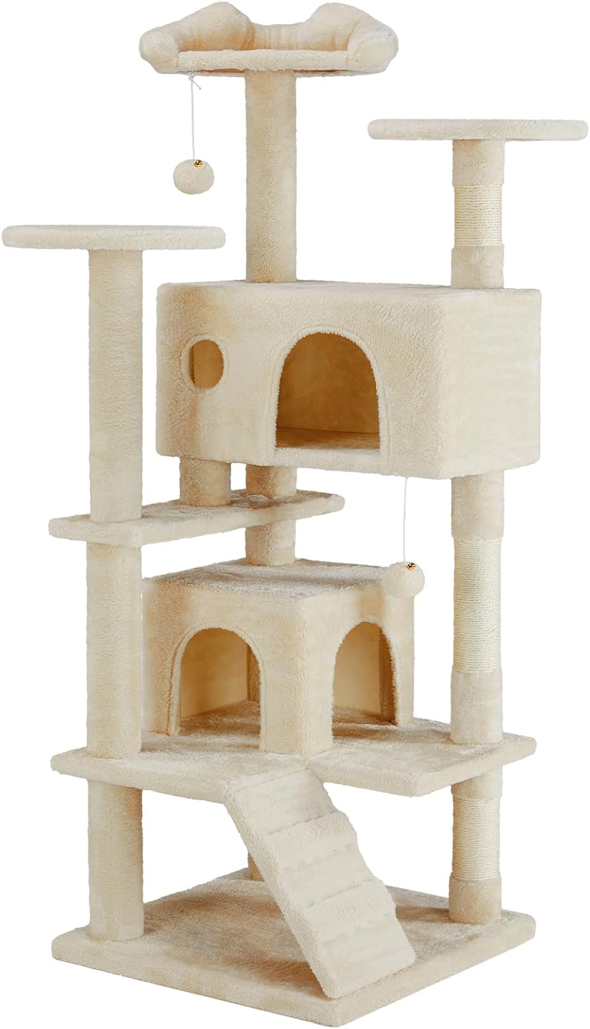 Sweetcrispy 54-inch Cat Tree Tower with Scratching Posts - Beige / 54*20*20IN