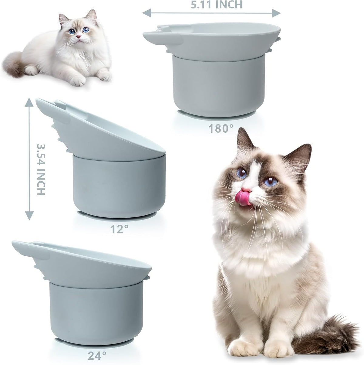 Silicone Cat Slow Feeder, Elevated Slow Feeder Bowl Tilt Design - Gray - image 2