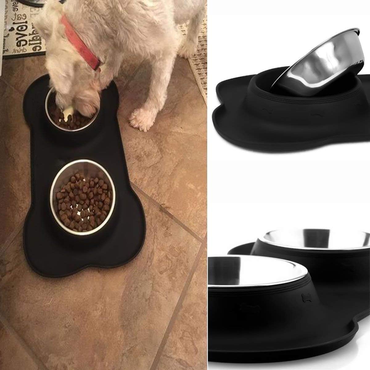 Dog Bowls Stainless Steel Bowls with No Spill Skid Resistant Silicone - Small/12oz each - image 4