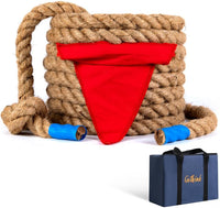 Gothink 50 ft tug of war rope for kids in natural jute with red flag and carrying bag - view 3