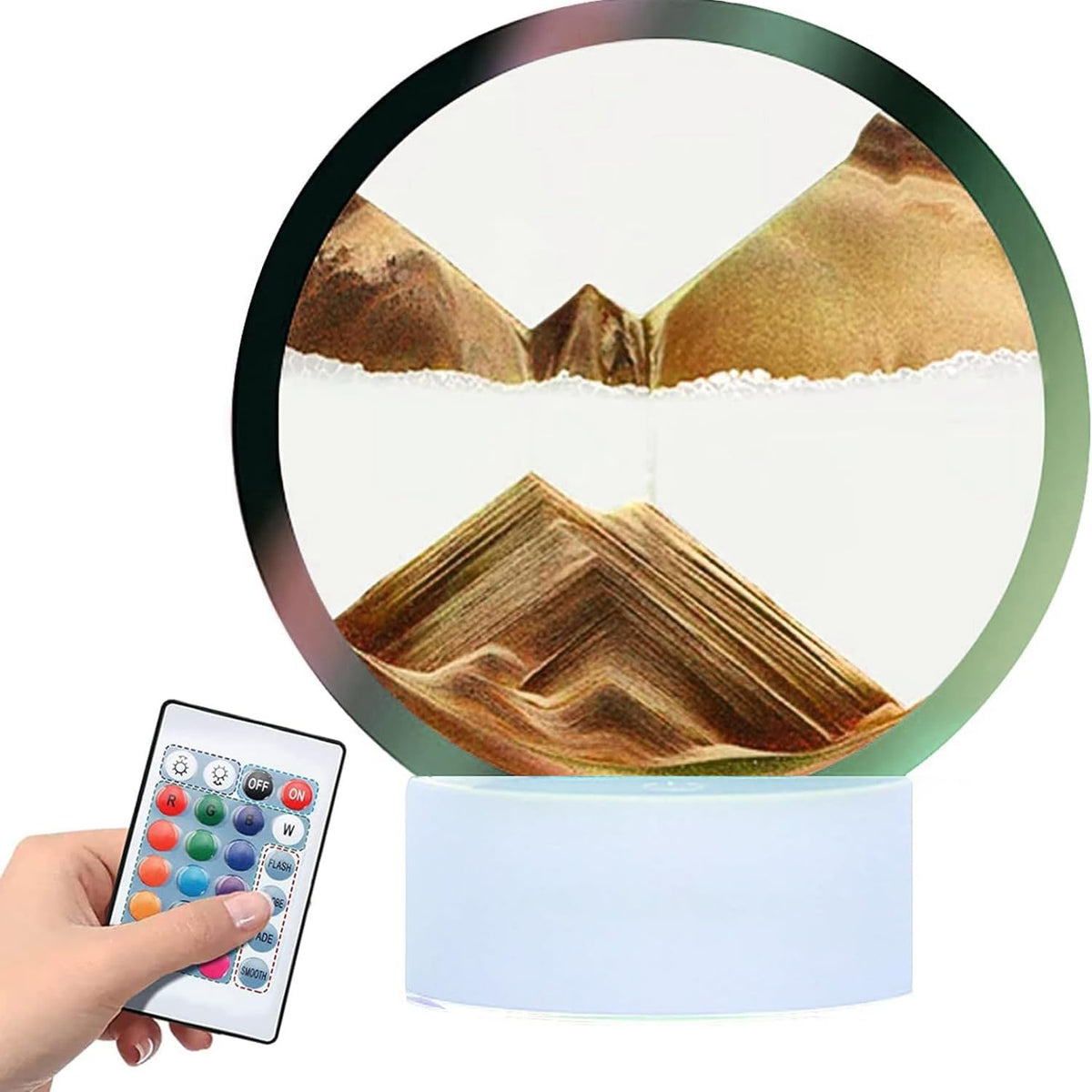 rysnwsu Moving Sand Art Picture Round Glass 3D Deep Sea Sandscape - Orange / RC-Control