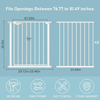 WAOWAO Triple Lock Baby Gate Extra Wide 76.77-81.49" Pressure Mounted Walk Through Swing Auto Close Safety White Metal Dog Pet Puppy for Stairs,Doorways,Kitchen