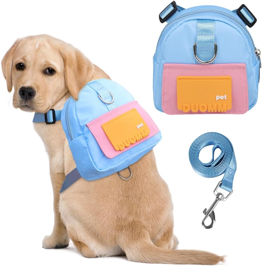 Dog Backpack Harness with Leash - Small / Blue