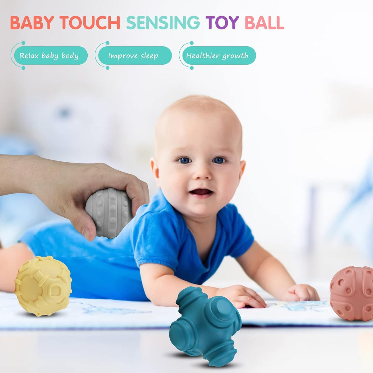 ATKSUNIEE 4 pack of textured soft baby sensory balls in natural colors - view 4