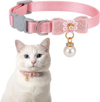 LXUEJIE pink breakaway cat collar with bow and pearl pendant