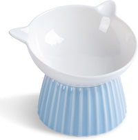 Ceramic Raised Cat Bowl，Tilted Raised Cat Bowl Anti Vomit Cat Bowls - Blue