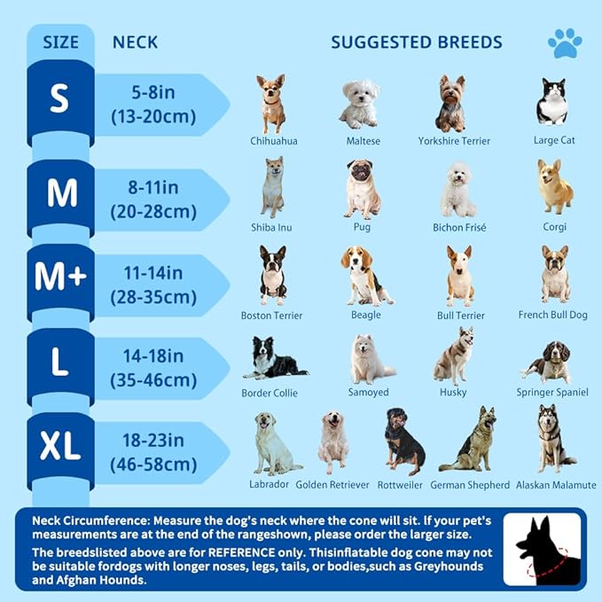 Soft Dog Cone Collar, Inflatable Donut Cones Alternative After Surgery for Large/Medium/Small Dogs to Stop Licking, XL Elizabethan Neck Ecollars of Shame with Anti-Lick Shield, Comfy Pillow Recovery