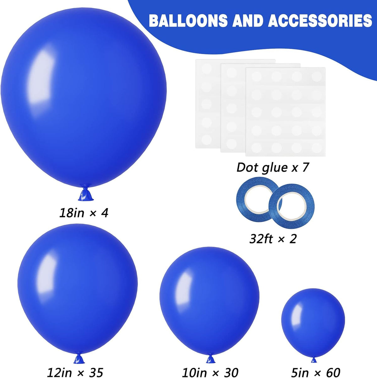 RUBFAC Gold Balloons Different Sizes Chrome Gold Balloon Arch Kit - Royal Blue - image 2