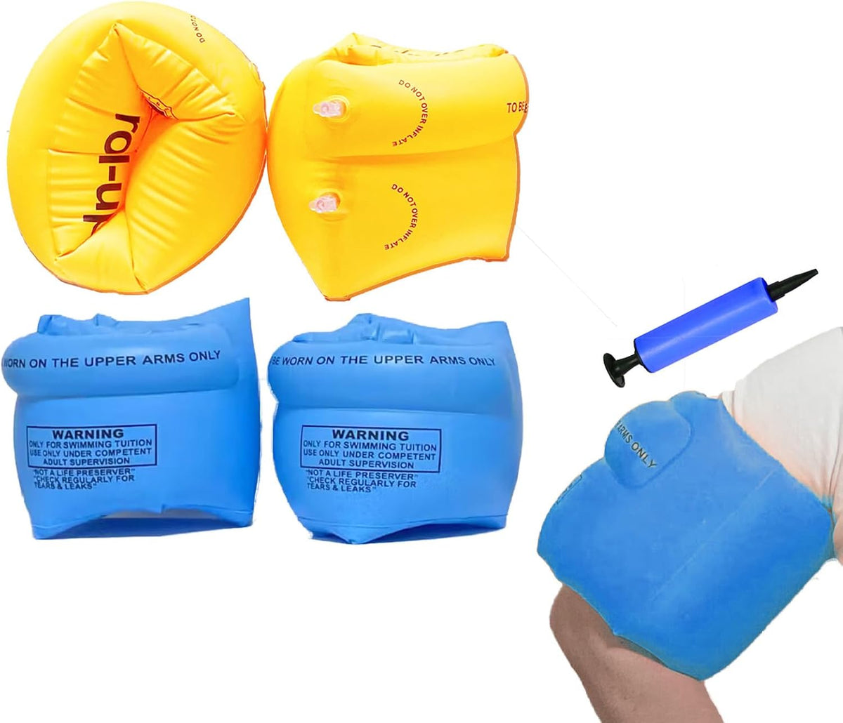 Ztikug inflatable arm floaties, 2 pack of PVC swim arm bands with inflater
