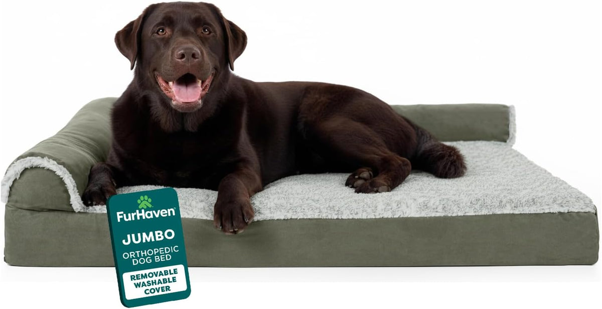 Furhaven Orthopedic Dog Bed for Large Dogs w/ Removable Bolsters - Jumbo / Dark Sage