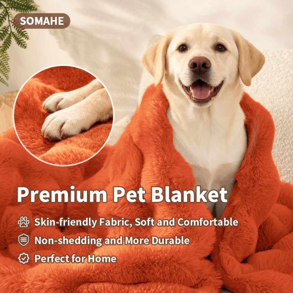 SOMAHE Soft Faux Fur Cat Blanket, Washable - 39"L x 31"W Inches / Vibrant Orange - image 2