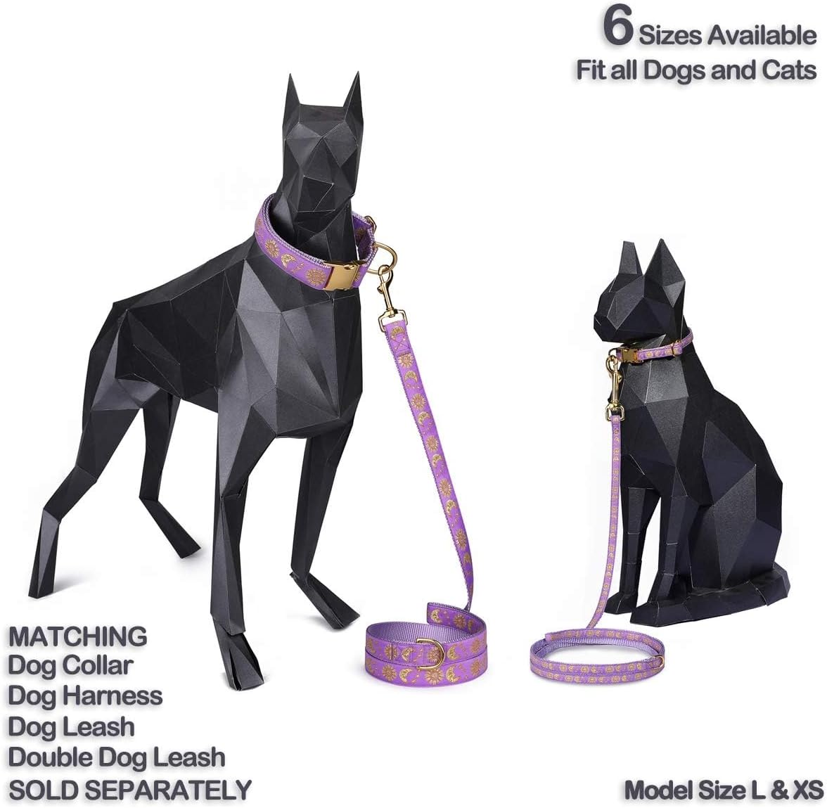 Cat Collar with Bell for Kittens & Cats, Moon & Stars Design – Essentials for Cats - Lavender Collar / Medium (Pack of 1) - image 2