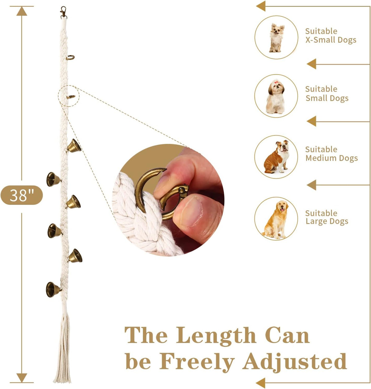 Dog Bells to Go Outside, Cotton Handwoven Potty Training Bell – Essentials for Dogs - Beige - image 4