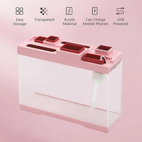 Modern Acrylic Betta Fish Tank Aquarium Kit with LED Lighting and USB Charging Ports 20 Gallon Small Fish Tank for Home Office Decor, Ideal for Living Rooms, bedrooms (Pink)