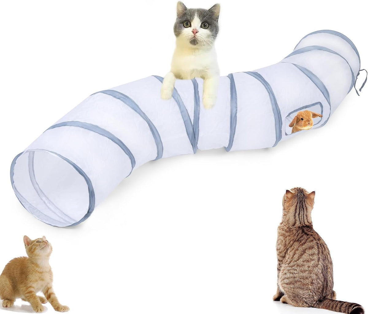 Cat Tunnel Tube Toys，Tunnels for Indoor Cats - S - 2 Way White Gray