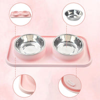 Double Dog Food Bowls Stainless Steel with No Spill Non Skid Silicone - 【Pink】 - image 4