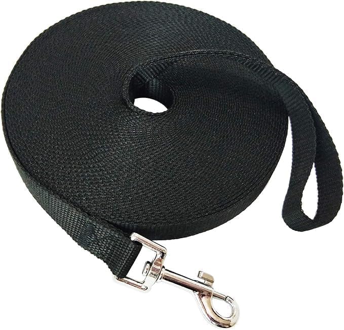 Nylon Training Dog Leash for Small Medium Large Dogs, Camping - Black / 1" x 100ft