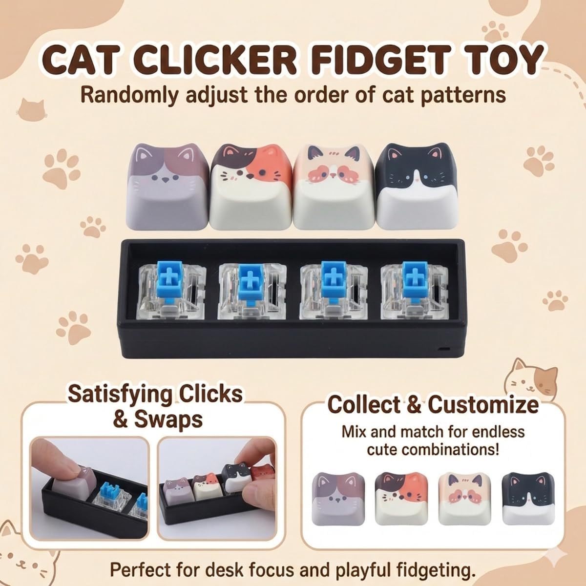 TYRIXKI 2 keyboard fidget toys, black and white heart shape clicker keychains - view 12