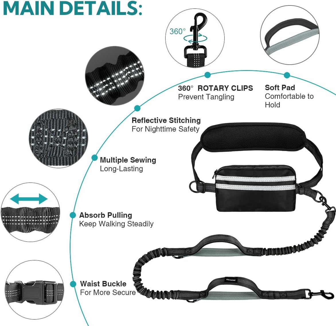 Hands Free Dog Leash for Two Dogs Walking, Running – Essentials for Dogs - Grey-Green / Large - image 4