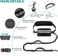 Hands Free Dog Leash with Pouch, Retractable Bungee, Double Padded Handles for Walking, Waist Leash for Medium & Large Dogs, Walking Accessories